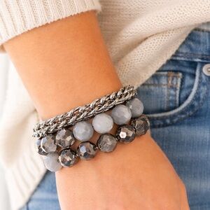 White House Black Market Layered Gray Bead and Chain Bracelet Set (BR1212/4)